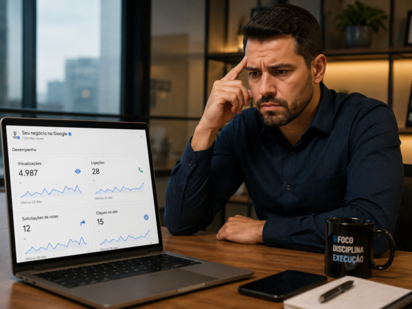 Empresário analisando Perfil da Empresa no Google sem receber clientes