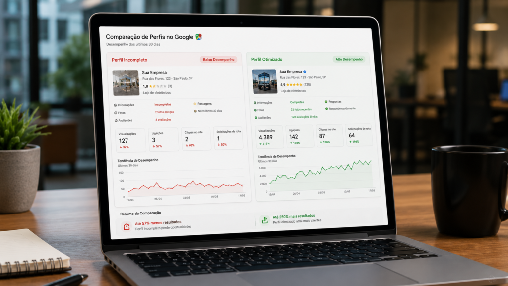 Comparação entre empresa invisível e concorrente recebendo clientes pelo Google