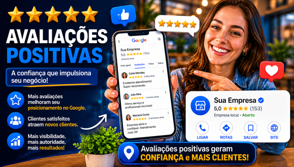 Avaliações positivas de clientes no Google