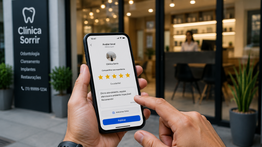 Cliente avaliando positivamente uma empresa no Google