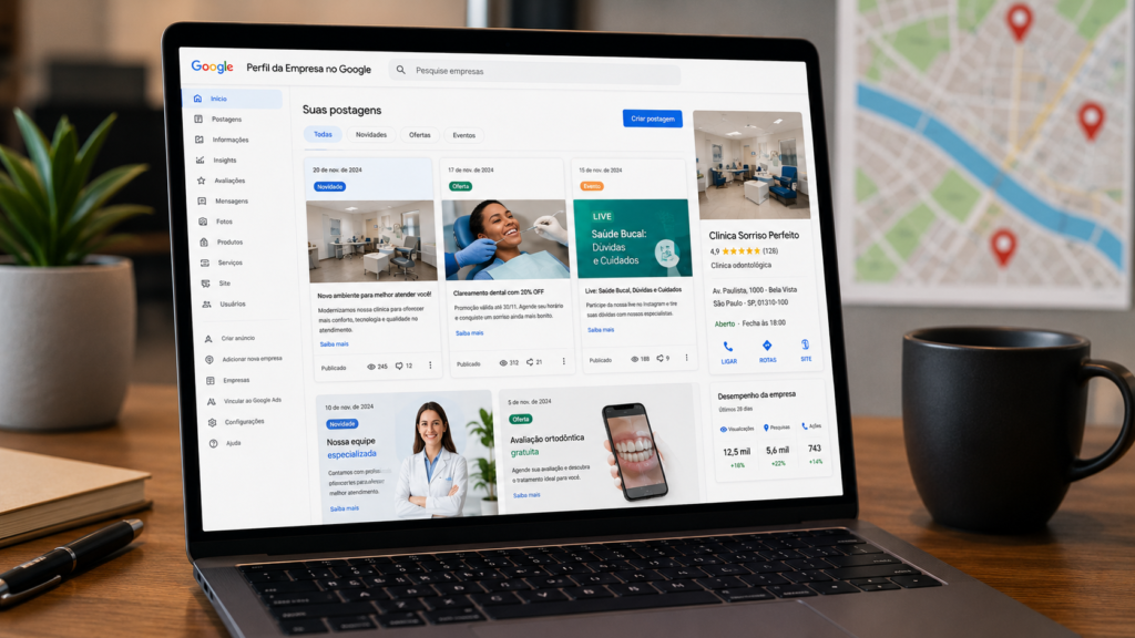 Tela de atualizações no Google Meu Negócio com ofertas e novidades