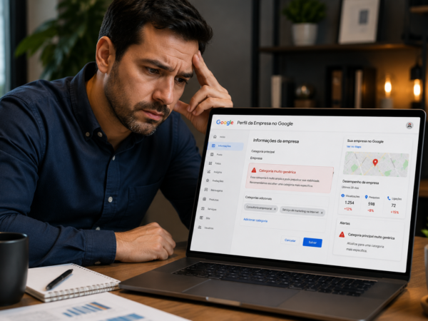Empresário analisando erro de categoria no Google Meu Negócio