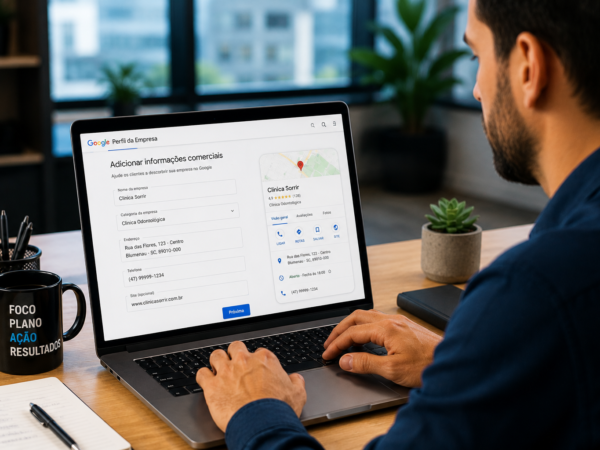 Empresário criando Perfil da Empresa no Google pelo notebook