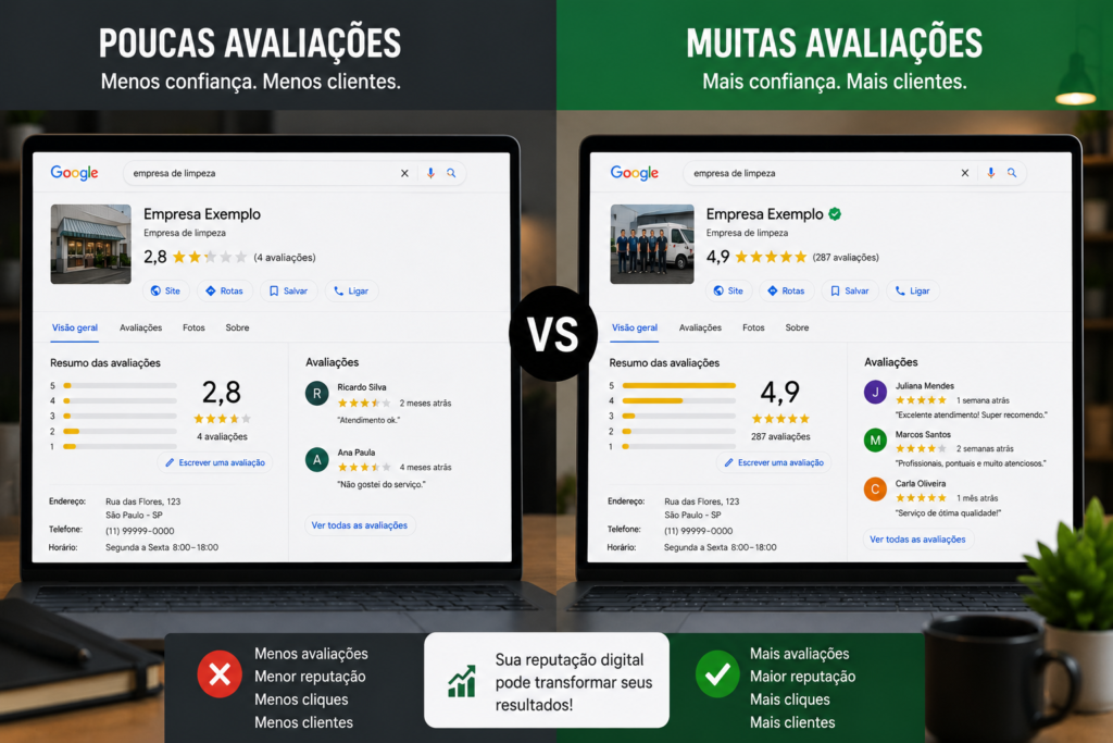 Comparação entre empresas com diferentes quantidades de avaliações