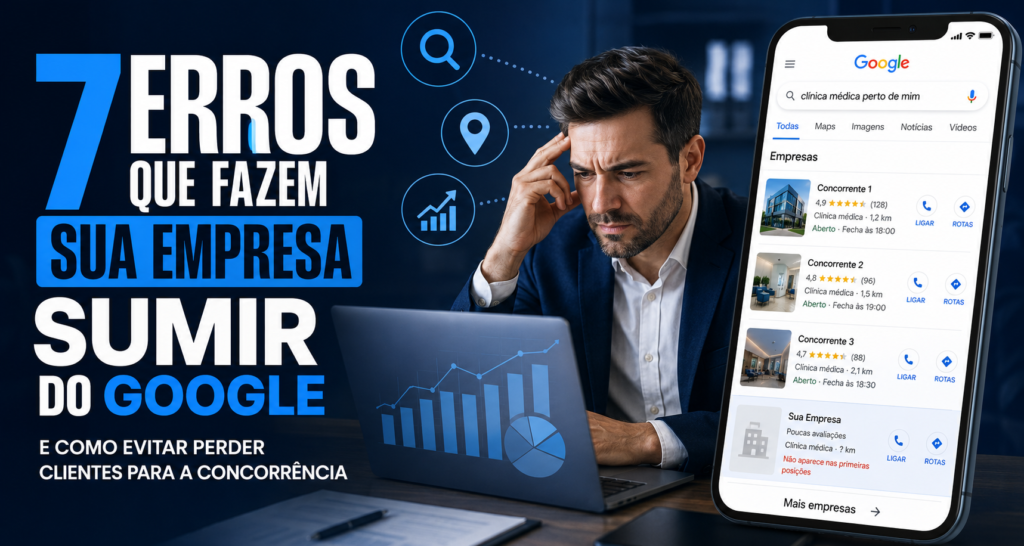 Os erros que fazem sua empresa sumir do Google podem estar impedindo que potenciais clientes encontrem seu negócio todos os dias.