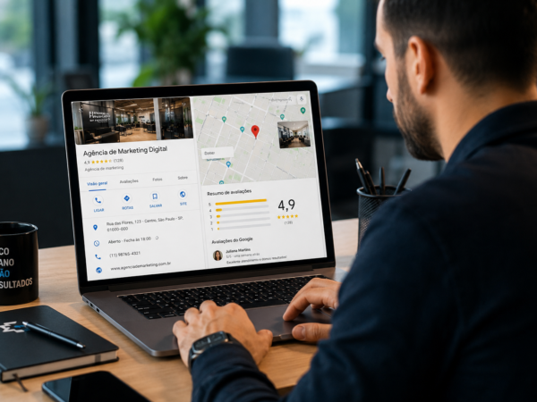 Empresário analisando Perfil da Empresa no Google para atrair clientes locais