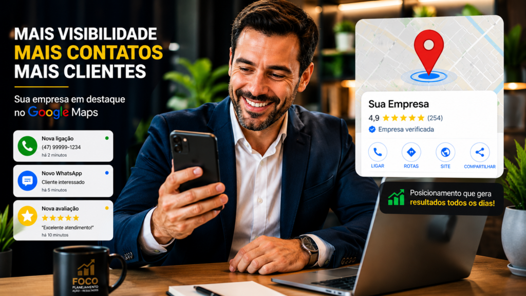 Empresário recebendo novos contatos através do Google Maps
