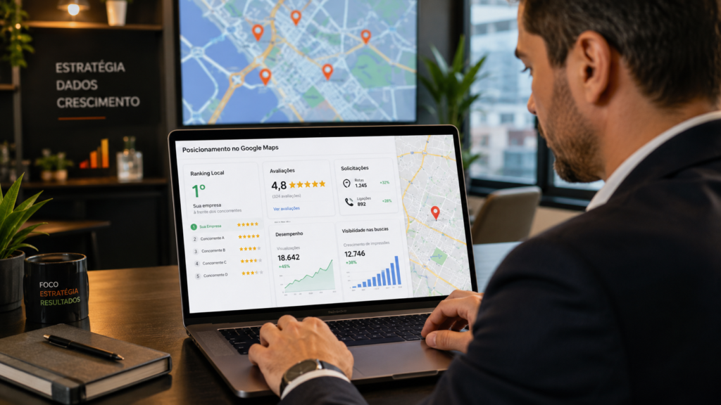 Empresário analisando como melhorar o posicionamento no Google Maps