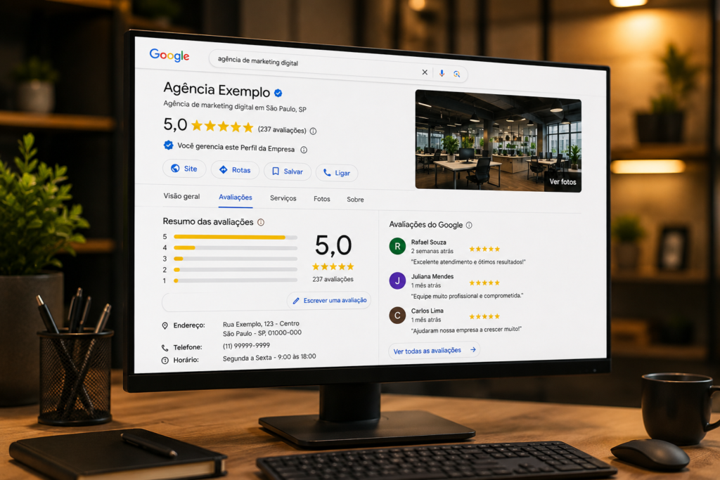 Perfil empresarial com muitas avaliações positivas