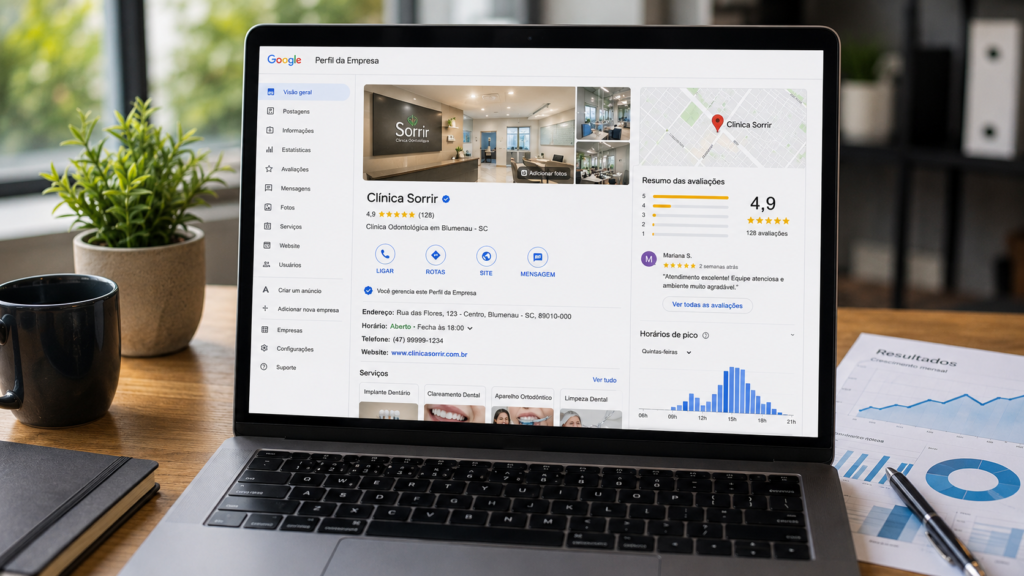 Perfil da Empresa no Google otimizado com fotos, avaliações e serviços